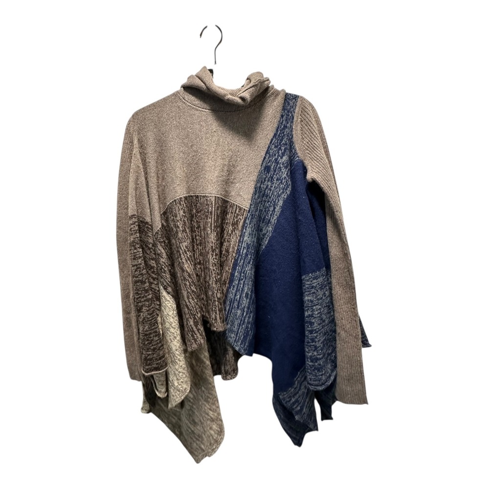 BCBG‎ MAX AZRIA Asymmetrical Tunic Sweater Cowl Neck Knit Blue Brown XS